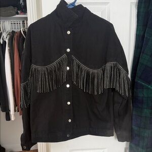 SHEIN Black Studded Fringe Utility Jacket